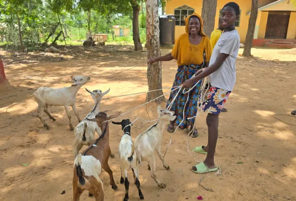 Übergabe von Milchziegen an bedürftige Familien